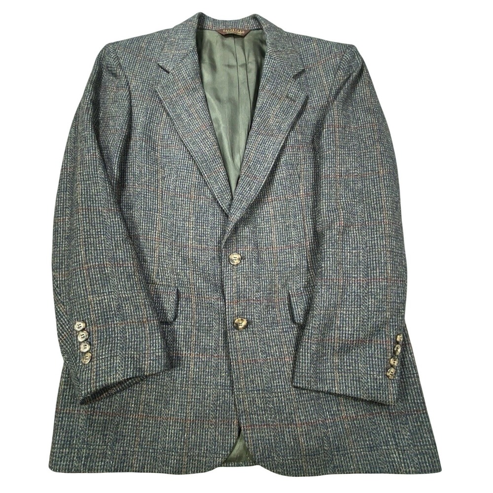 Vintage Nordstrom Blazer Men 38R Gray Red Plaid Twill Wool Sport Coat Jacket USA